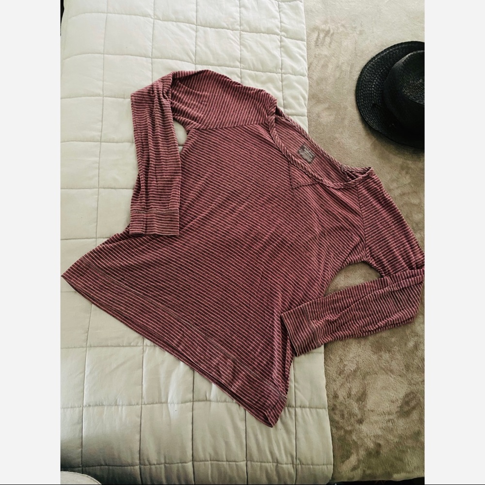 Pink and grey striped L/S top